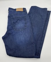 Mott &amp; Bow Jeans Sz 33x32 Straight Blue Dark Wash Denim Stretch 5 Pocket - $37.39