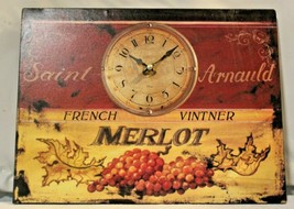 Clock Metal Wine Upper Deck Saint Arnauld French Vintner Merlot Painted Grapes - £28.47 GBP