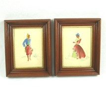 2 Vintage Midcentury Watercolor Paintings Spanish Colonial Figures by M. Wall - £54.92 GBP