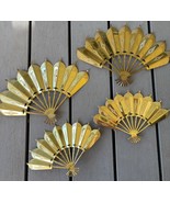 Vtg 4 Pc Brass Gold Metal Fans Wall Hanging Decor Hollywood Regency - $455.43 MXN