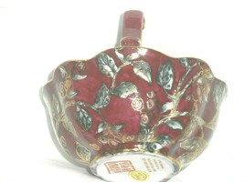 Quality Oriental Porcelain Decorated Basket With Handle Burgundy and Gold Leaves - £22.38 GBP