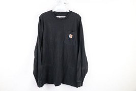 Vintage Carhartt Mens Medium Faded Spell Out Long Sleeve Pocket T-Shirt Black - £31.07 GBP