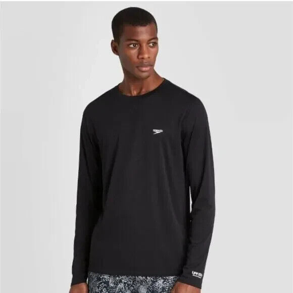 Speedo Men's Long Sleeve Rash Guard Swim Beach Shirt Black Large NWT
