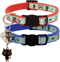 2 Pack Glow in the Dark Cat Collar with Bell Breakaway Safety Cat Puppy Collars  - £12.09 GBP