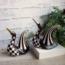 Courtly Birds Black and White Check Songbird Decor Checked Figurine Stripe Decor - £71.14 GBP