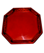 Vintage Korea Red Lacquer Ware Wood Tray Octagonal 13 1/2&quot; - $27.35 CAD