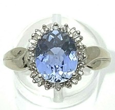 Sapphire Solitaire & Diamond Ring REAL SOLID 10K White GOLD 3.5 g SIZE 10.5 - $37,254.74 MXN