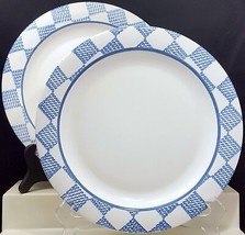 Pfaltzgraff Hopscotch Dinner Plates 10-3/8&quot; Set of 2 White Blue Checks No Fruit - £22.51 GBP