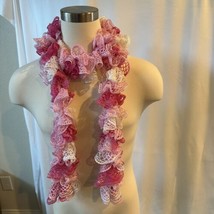 Handmade Crochet 70&quot; Long Soft Scarf Pink White Barbie fashion - £6.72 GBP