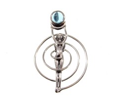 Solid 925 Sterling Silver Nude Spiral Goddess Fertility Pendant w/ Gemstone - £56.64 GBP