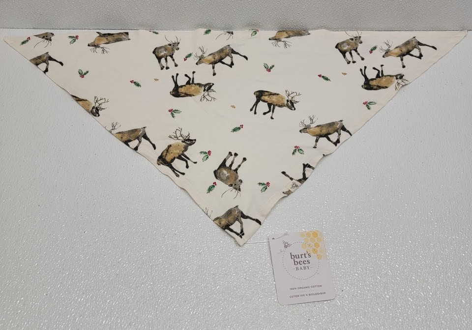 Burts Bees Baby Reindeer Holley Christmas Winter Bandana Scarf Bib - New - $13.28