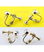 4 Pairs Clip On Screw Back Earring Findings w/Rhinestone Silvertone/Gold... - $9.49 CAD