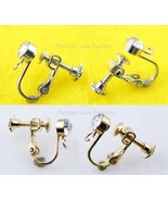 4 Pairs Clip On Screw Back Earring Findings w/Rhinestone Silvertone/Gold... - £5.52 GBP