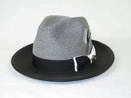 Men's Milani Straw Braided Fedora Hat Soft Crushable FDS-006 Black/White image 3