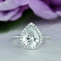 Classic 2.50Ct Pear Cut Simulated D/VVS1 Diamond 925 Silver Halo Engagement Ring - £59.09 GBP