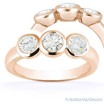 Round Cut Moissanite 14k Rose Gold 3 Three-Stone Bezel Setting Engagement Ring - £648.38 GBP+