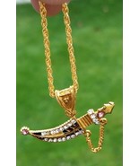 Kirpan pendant punjabi sikh stunning stones gold plated lovely dagger sword ccc7 - $16.47