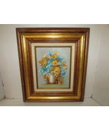 M HUDSON ARTIST SIGNED FRAMED OIL ON WOOD BLUE &amp; IVORY DAISY FLORALS 17.... - £19.89 GBP