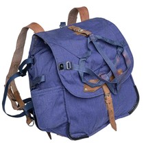 Soviet Era Romanian army blue canvas backpack rucksack bag Communist leather - £31.93 GBP