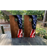 Waterproof Cornhole Wraps / American Flag on Wood Grain / USA Theme / La... - $115.75 CAD