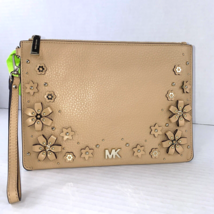 Michael Kors Wristlet Floral Embellished Leather Pouch Medium Butternut B21 - £68.08 GBP