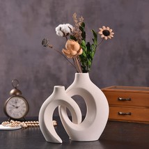 Cream Color Ceramic Vase For Modern Home Decor, Matte Snuggle Hollow Flower Vase - £32.06 GBP