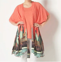 Attitudes by Renee Border Print Caftan with Pull Out Print Tank- CANDY CORAL, - £23.34 GBP
