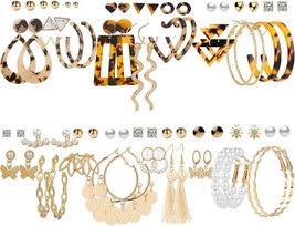 36 Pairs Fashion Acrylic Drop Dangle Earrings Set for Women Girls Bohemian Gold - £14.65 GBP