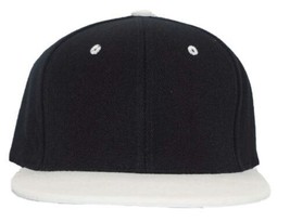 Black White 2Tone Snapback Hat Baseball Cap Flat Brim Adjustable Rear Plain - £16.07 GBP