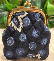 Vera Bradley Blue Leaf Framed Kisslock Kiss Lock Coin Purse Wallet Navy ... - $354.36 MXN