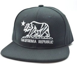 Private Label California Republic Black Flat Bill Snapback Cap Hat - £9.92 GBP