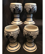 Vintage set of (4) made in Germany Grey pottery with blue grapes 6 inche... - $38.41 CAD