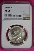 1969 D MS 64 Kennedy Half Dollar NGC Graded Certified Authentic Slab Silver 1375 - £13.77 GBP