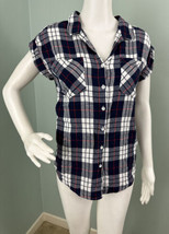 Women&#39;s Jachs Girlfriend Quinn Cap Sleeve Plaid Button-Front Shirt Sz Small - £8.55 GBP