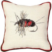 Throw Pillow Needlepoint Creek Fly 12x12 Down Insert Wool Cotton Velvet ... - £173.55 GBP