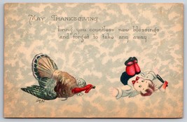 Child Chasing Turkey w Axe Thanksgiving Blessings 1921 Gibson Lines Postcard H15 - £3.07 GBP