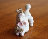 Vintage Spaghetti White Porcelain Poodle Figurine w/Pink Flowers Gold Ja... - £7.98 GBP