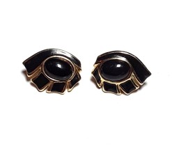TRIFARI Black Enamel Gold Tone Eye Shape Pierced Stud Earrings - $14.97