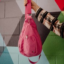 Hot Pink Sherpa Crossbody Sling Bag Barbiecore - £30.41 GBP