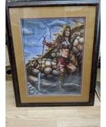 Vintage Fantasy Barbarian Woman Dragon Slayer With Axe Pole arm 26&quot; X 21&quot;  - $67.91 CAD