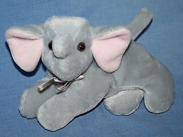 A &amp; A Plush Baby Elephant 9&quot; Gray Pink Ear Beanbag Bow Stuffed Animal So... - $10.70