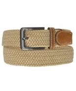 KHAKI Silver Rectangle Buckle Woven Elastic Stretch Belt 1.25 Wide Casua... - $23.31 CAD
