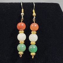 Round Natural Gemstones Red White Green Gold Tone Drop Dangle Earrings - $31.81 CAD