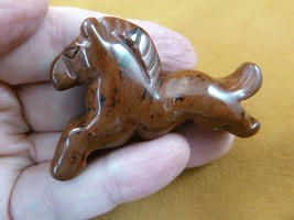 (Y-HOR-RU-721) Red black Obsidian HORSE GEMSTONE carving figurine wild H... - $17.53