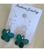 Green Resin Butterfly Earrings ~ Silver Alloy ~ 1.5&quot; Dangle Earring - £11.76 GBP