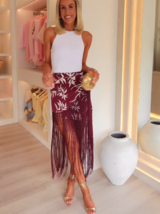 ZARA BNWT 2025. BURGUNDY EMBROIDERED FRINGED WRAP PAREO SKIRT. 3183/201/681 - $131.47