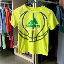 Adidas Boys 7X Basketball Graphic Tee Neon Yellow Athletic Shirt READ - $14.84