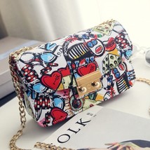 New Women Bags Summer Graffiti Ladies Designer Handbags High Quality Chain Mini  - £18.65 GBP