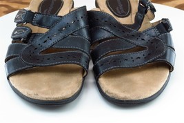 earth Origins Sz 6.5 M Black Slide Leather Women Sandals Randi - £15.83 GBP