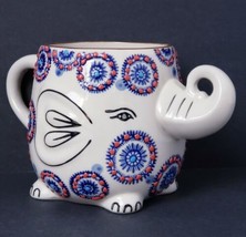 Royal Bohemian Elephant 14 oz. Porcelain Coffee Mug Cup Beige Blue Red - £13.63 GBP